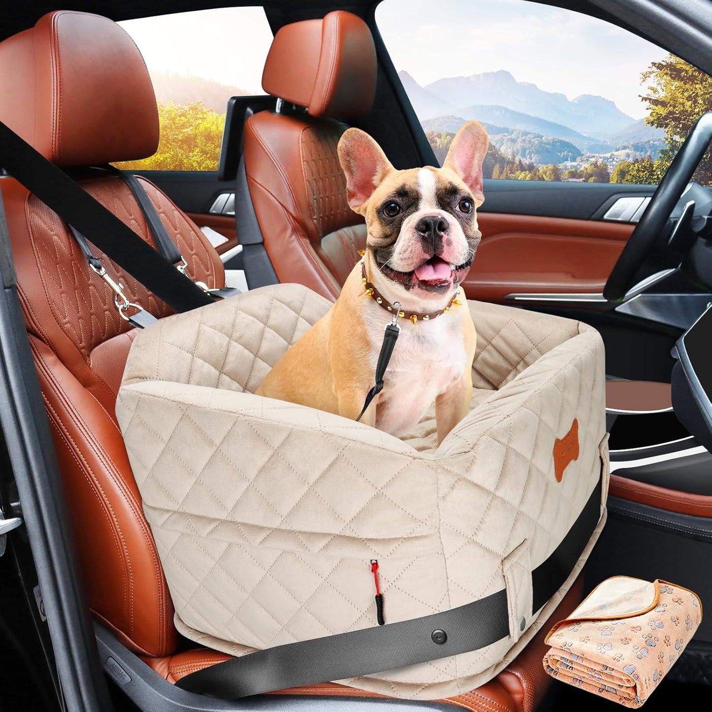 Memory Foam Dog Car Seat, Washable, Blanket Included