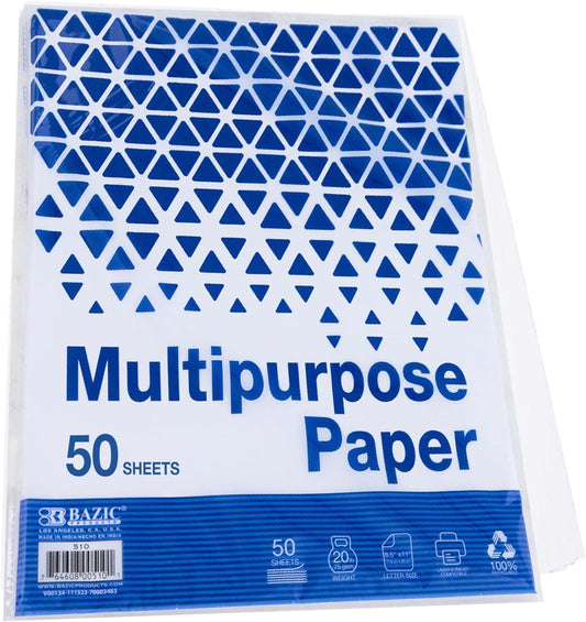 Premium 20 LB Copy Paper for School & Office - BAZIC 50 Sheets