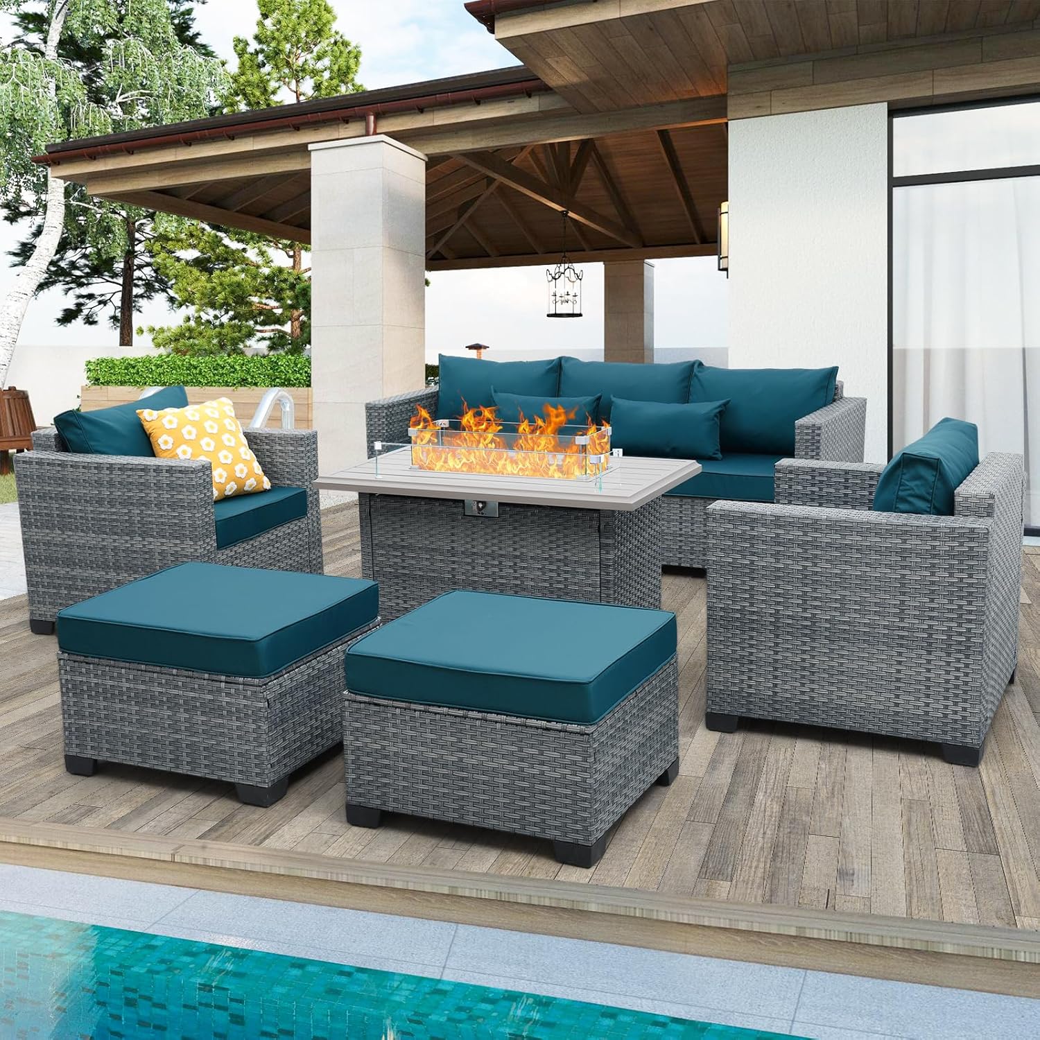 Lviden 6 Pieces Wicker Patio Furniture Set with Fire Pit