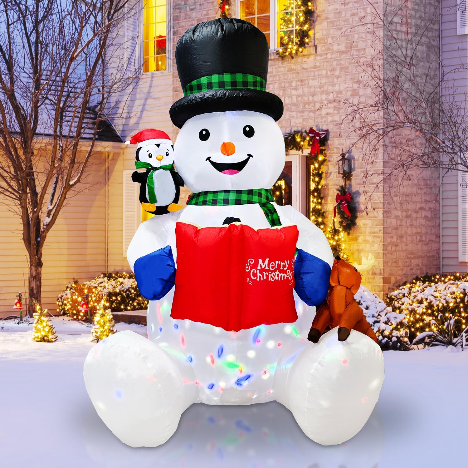7FT Inflatable Christmas Snowman with Colorful Rotating LEDs