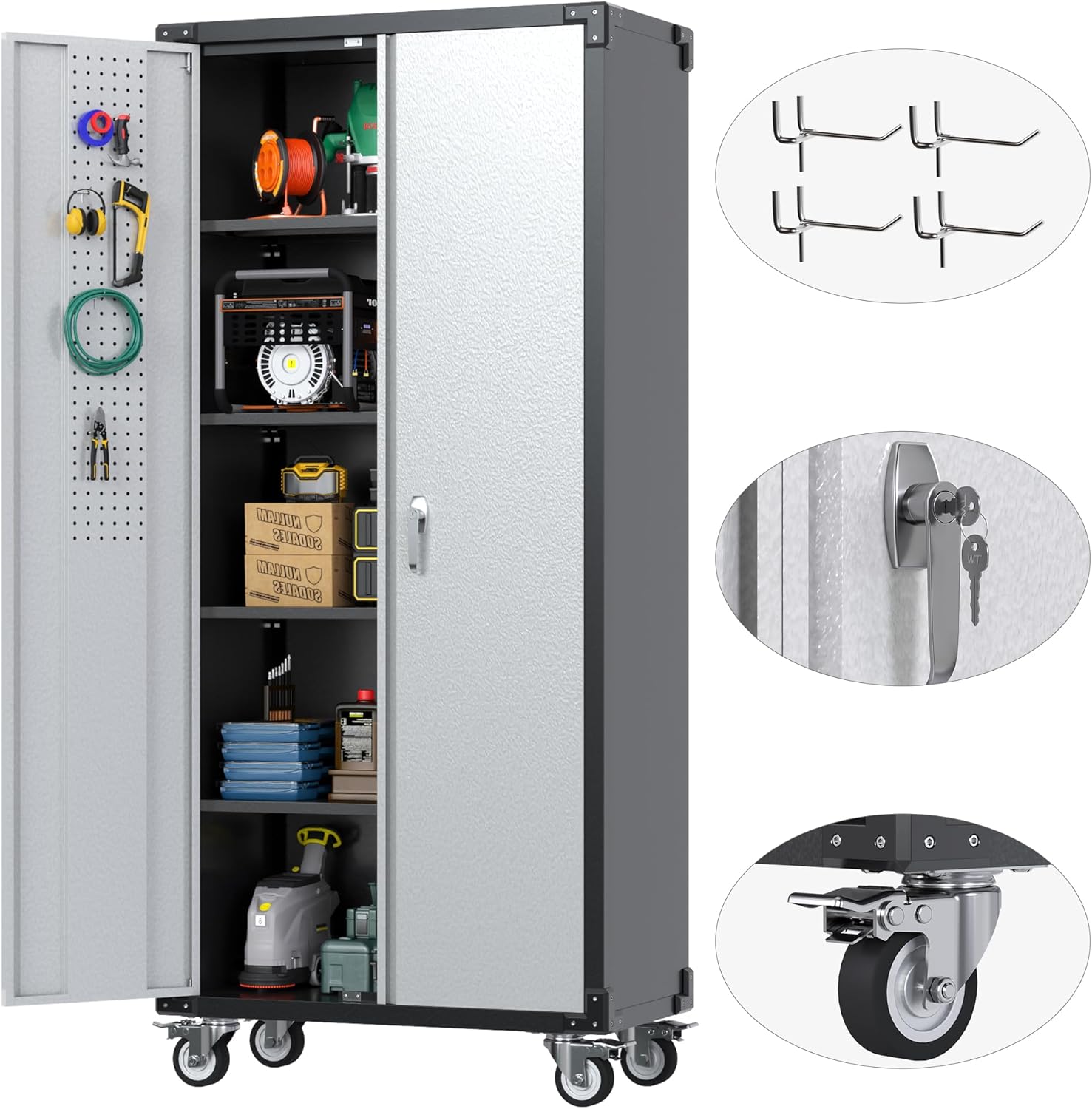 72in H Metal Garage Storage Cabinet with Wheels for Easy Mobility