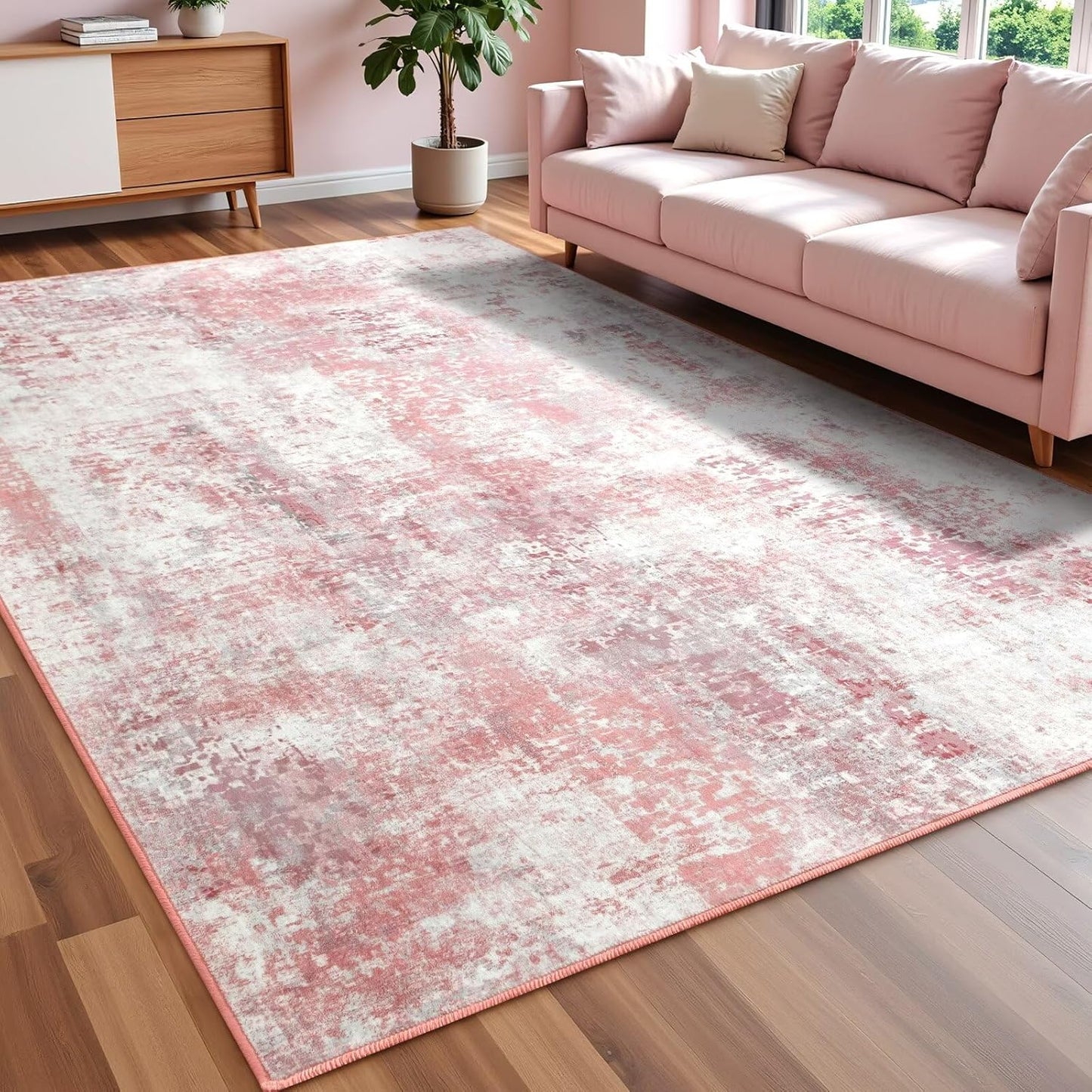 Washable Abstract Rug, 5x7 Modern Area Rug for Any Space