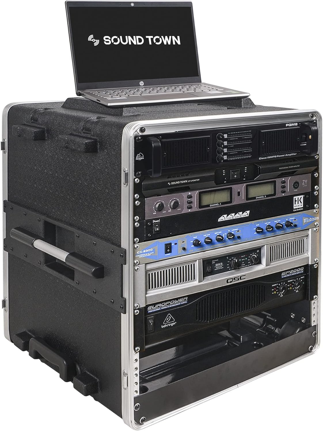 Sound Town Lightweight 12U PA DJ Rack Case with Wheels and Handle