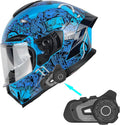 1Storm Motorcycle Full Face Helmet Dual Visor Ghost Blue - Lightweight