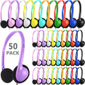50 Pack Bulk Classroom Headphones for Kids - Multi Color Wired Set