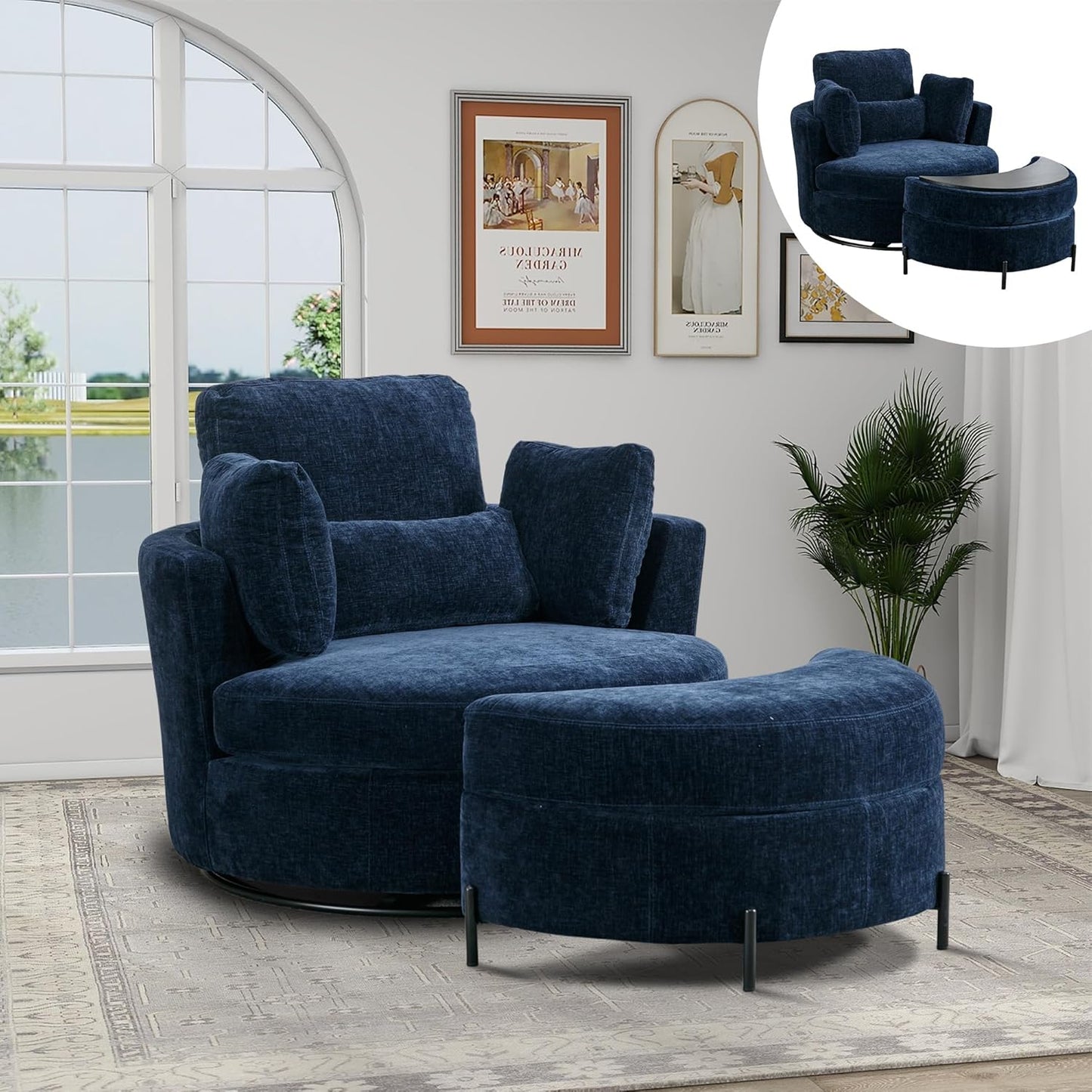 Navy Swivel Barrel Chair Set - Comfort & Style!