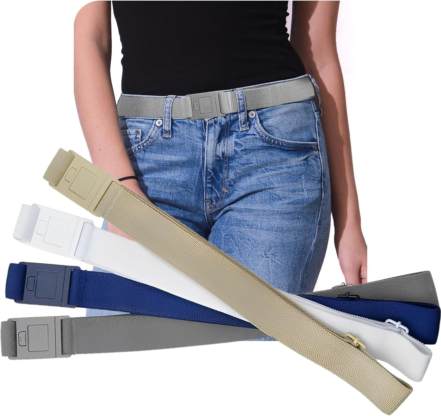 BELTAWAY Adjustable Elastic Flat Buckle No Show Belts for Women