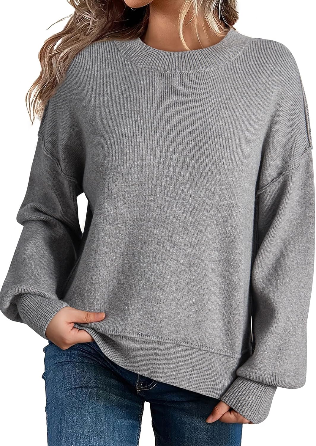 Dokotoo Women's Colorblock Crewneck Cotton Sweater for Fall