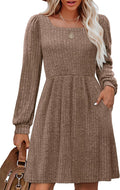 Womens Knit Sweater Dress with Pockets Square Neck - Stretchy Knit Fit