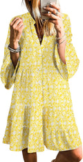 SELINK Womens Long Sleeve V Neck Tribal Print Boho Mini Dress