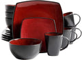 Gibson Soho Lounge 16-Piece Square Reactive Glaze Dinnerware Set - Red