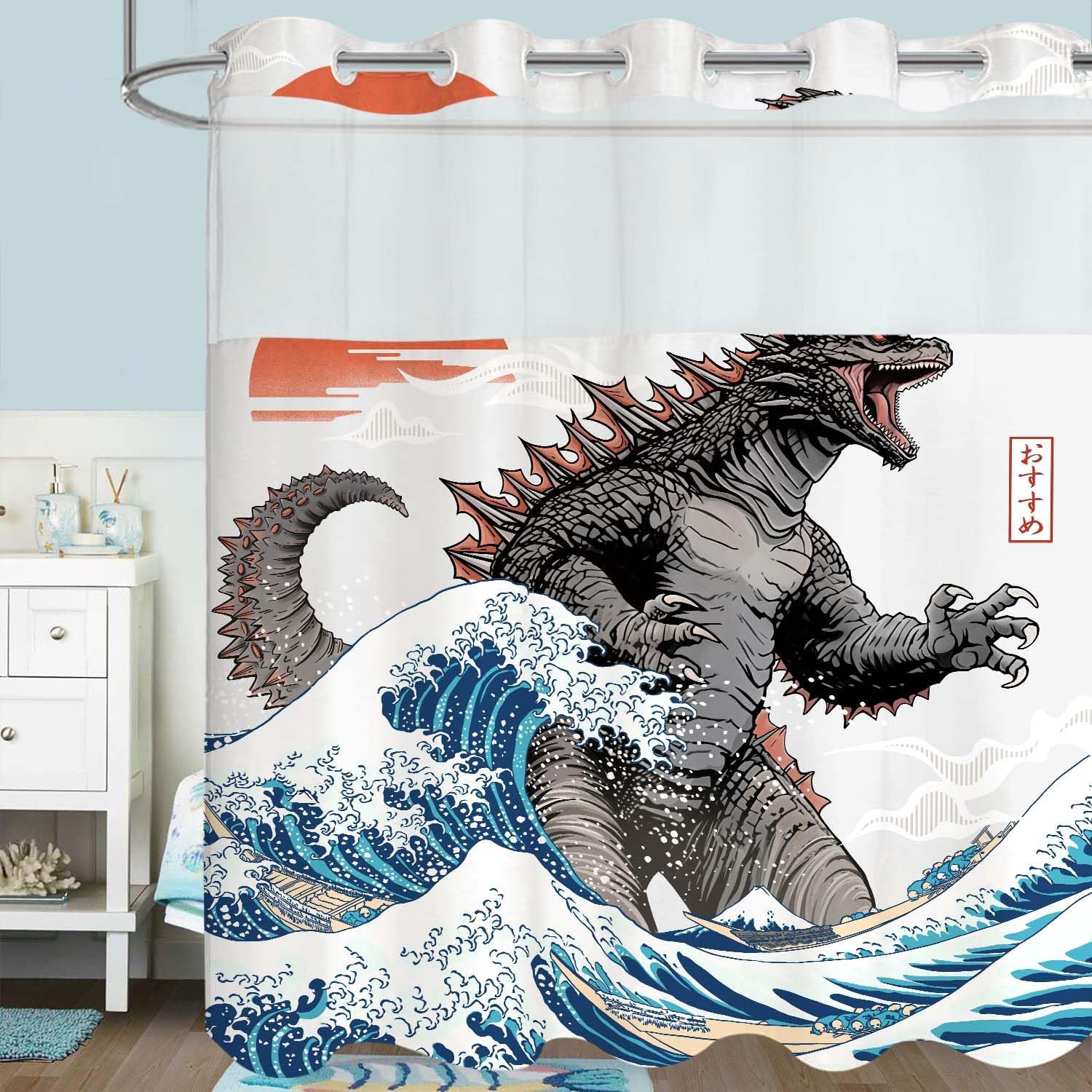 Dinosaur Shower Curtain Funny No Hook Design for Bathroom Decor