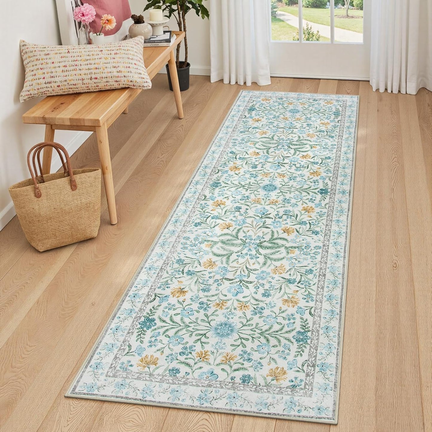 Lahome Light Blue Runner Rug 2x6 for Chic Boho Decor
