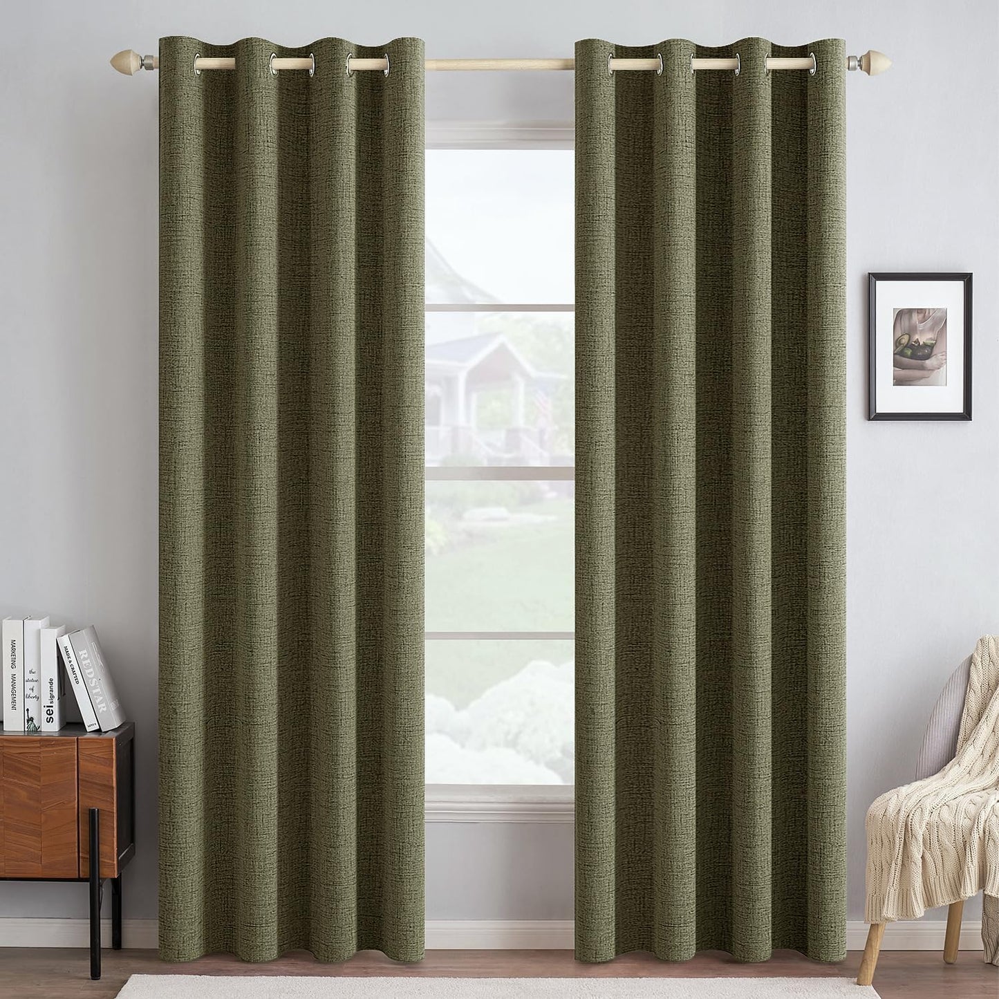 MIULEE Linen Texture Blackout Curtains for Bedroom & Living Room