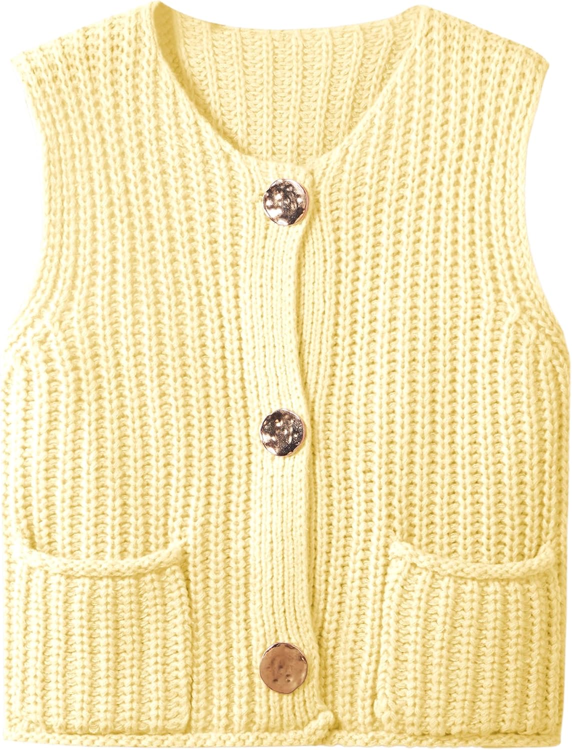 Womens Crochet Chunky Knit Top Sleeveless Button Down Crop Vest