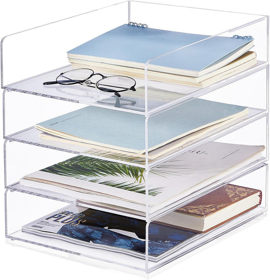 Harloon 4 Tier Acrylic Paper Tray Organizer for Desk Storage