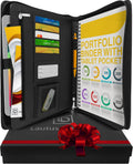 Black Zippered Leather Portfolio Binder - Organized, Professional