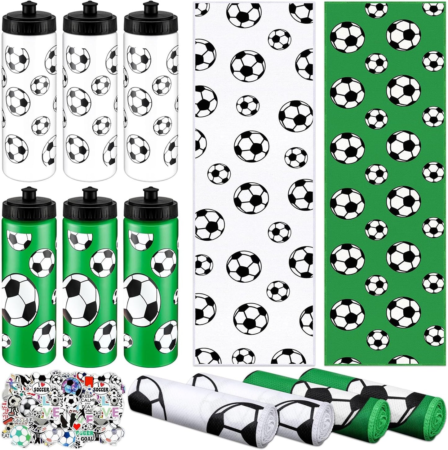 24 Pcs Soccer Water Bottle and Cooling Towel Set for Sports