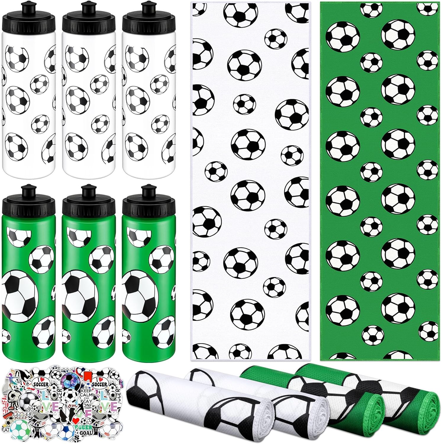 24 Pcs Soccer Water Bottle and Cooling Towel Set for Sports