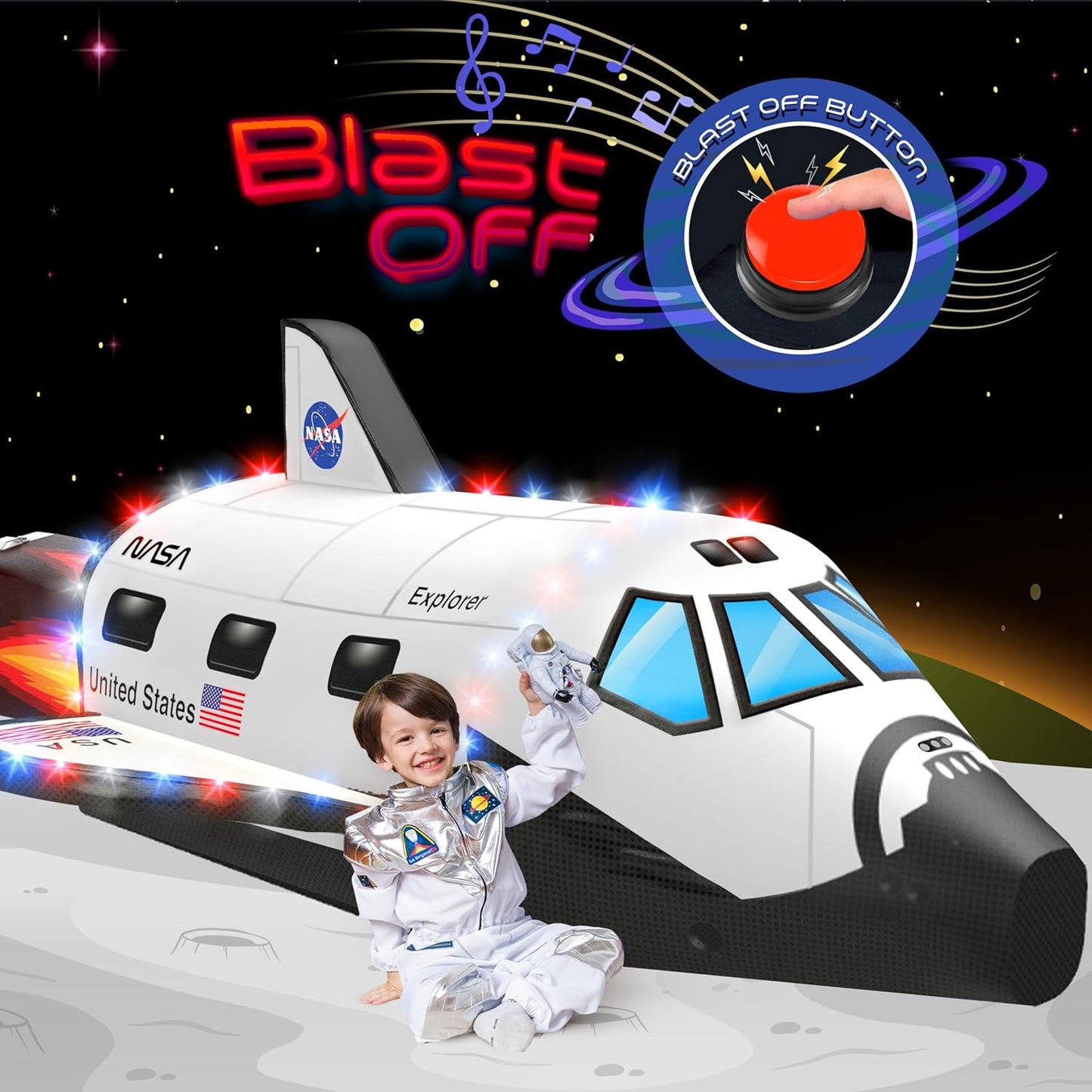 W&O Space Explorer Inflatable Rocket Ship Tent for Kids Fun