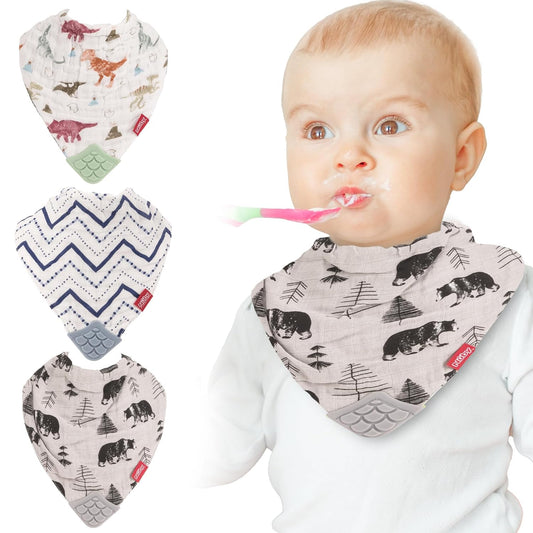Nuby Reversible Muslin Baby Bib Set - 100% Natural Cotton Teething Bibs