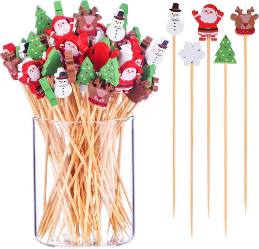 Bamboo Christmas Toothpicks - Festive Appetizer Decor