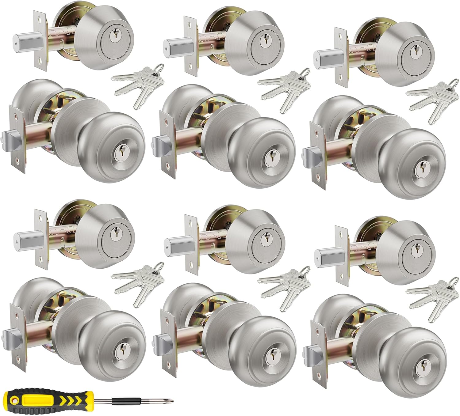 6 Set All Keyed Same Entry Door Knobs and Deadbolt Combo Set