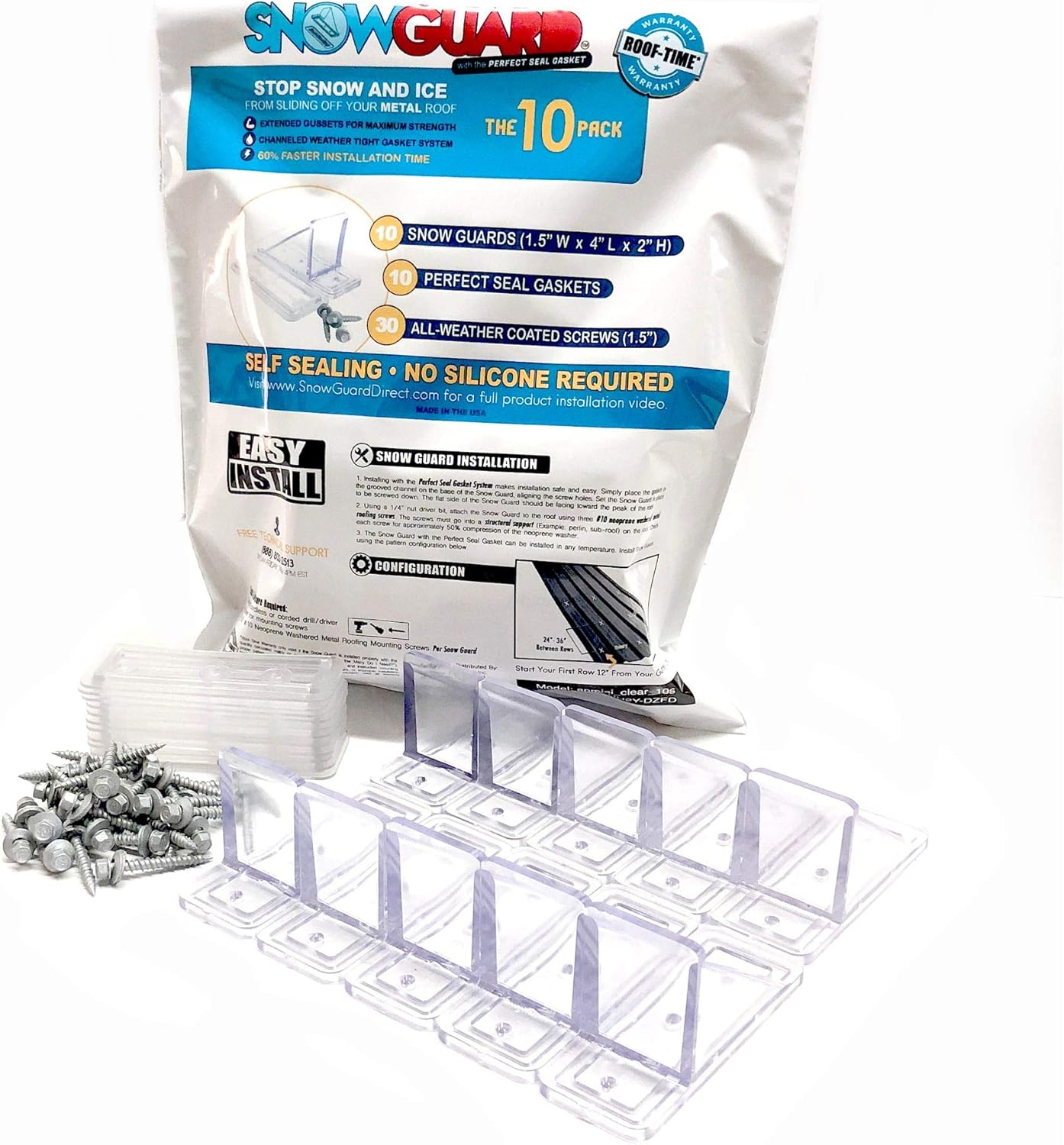 10 Pack Snow Guards for Metal Roofs with Perfect Seal Gaskets