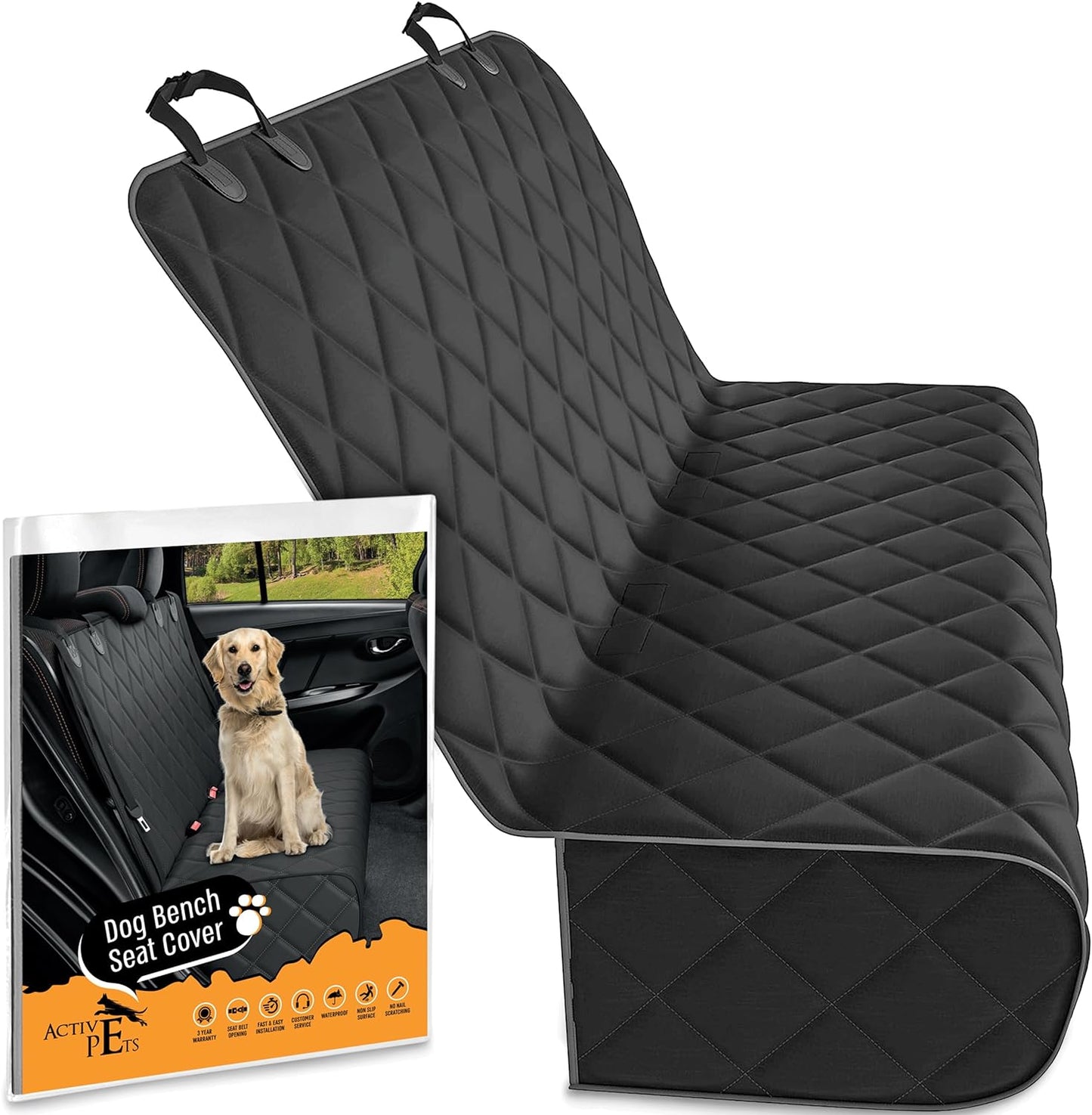 Active Pets Black Car Rear Seat Cover for Dogs - Waterproof & Durable