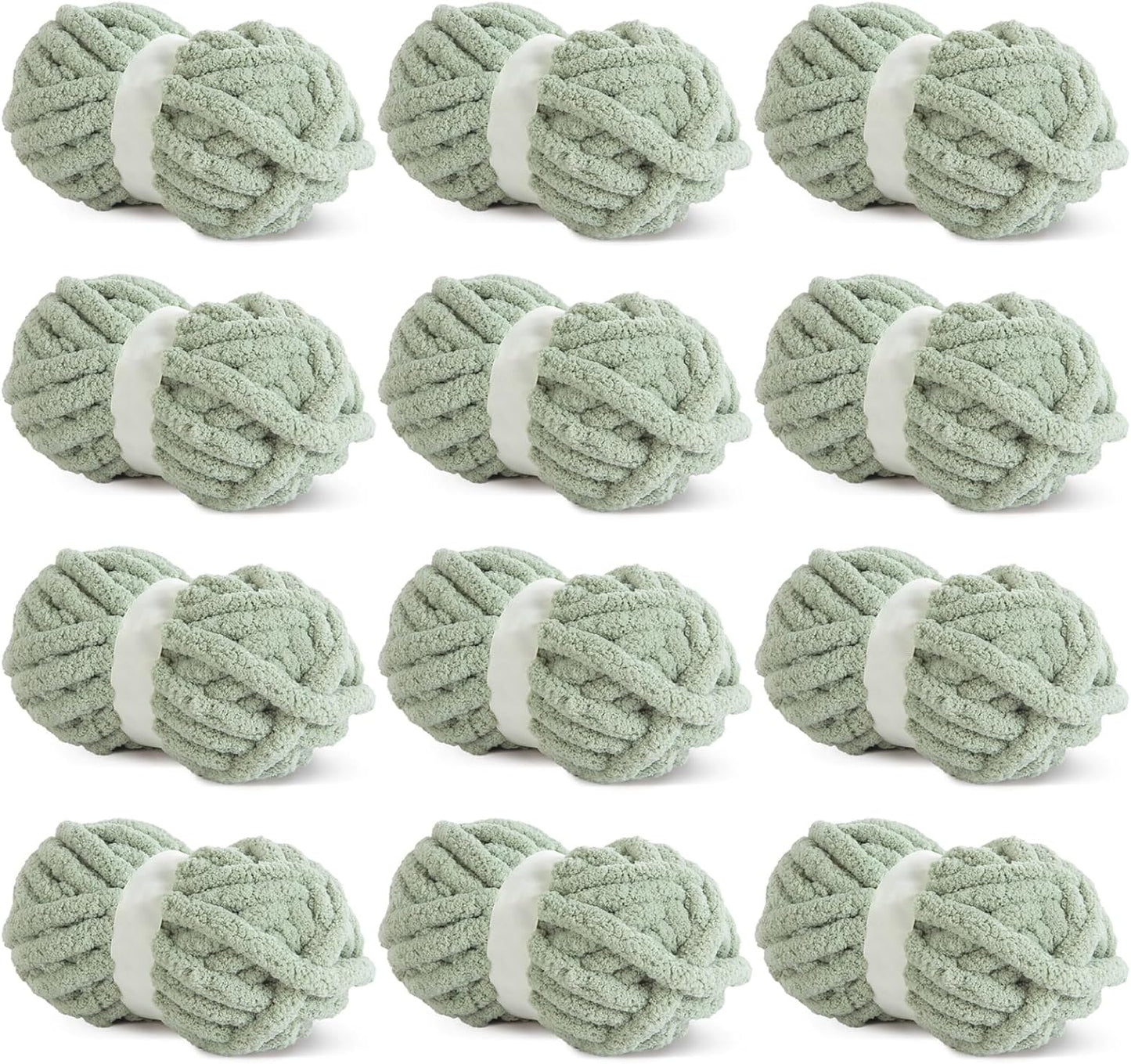 Hombys Sage Green Chunky Chenille Yarn for Cozy Knitting Projects