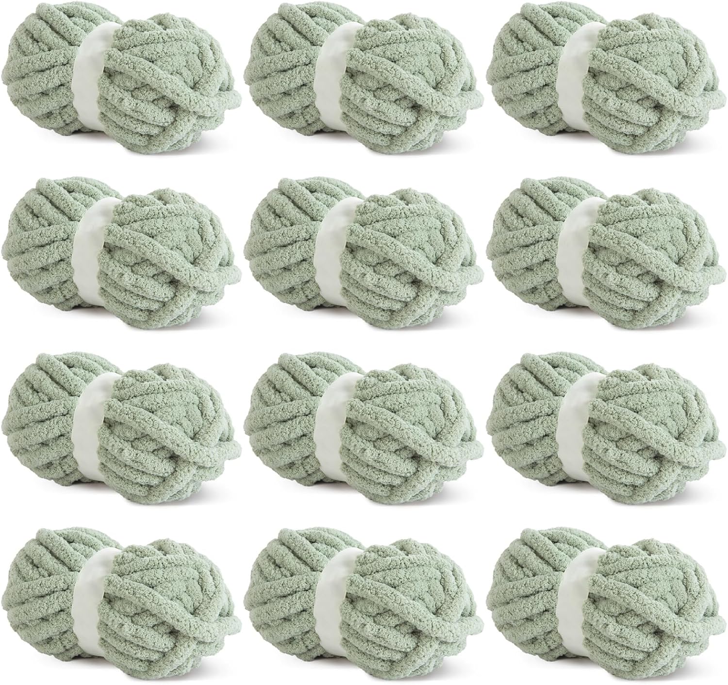 Hombys Sage Green Chunky Chenille Yarn for Cozy Knitting Projects