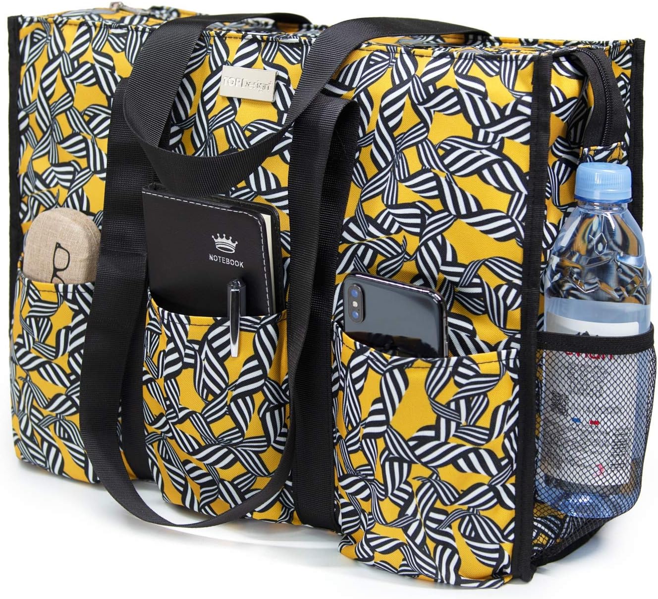 Utility Water Resistant Tote Bag with 13 Pockets for Women