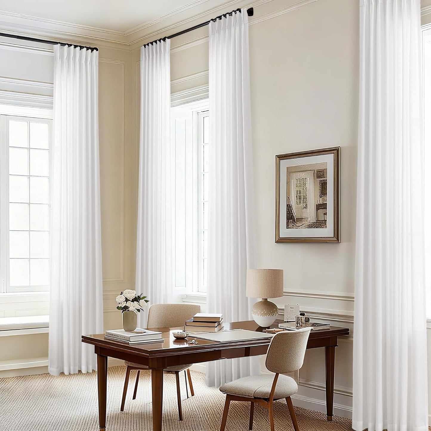 120 Inch Linen Curtains Pinch Pleated for Living Room Decor