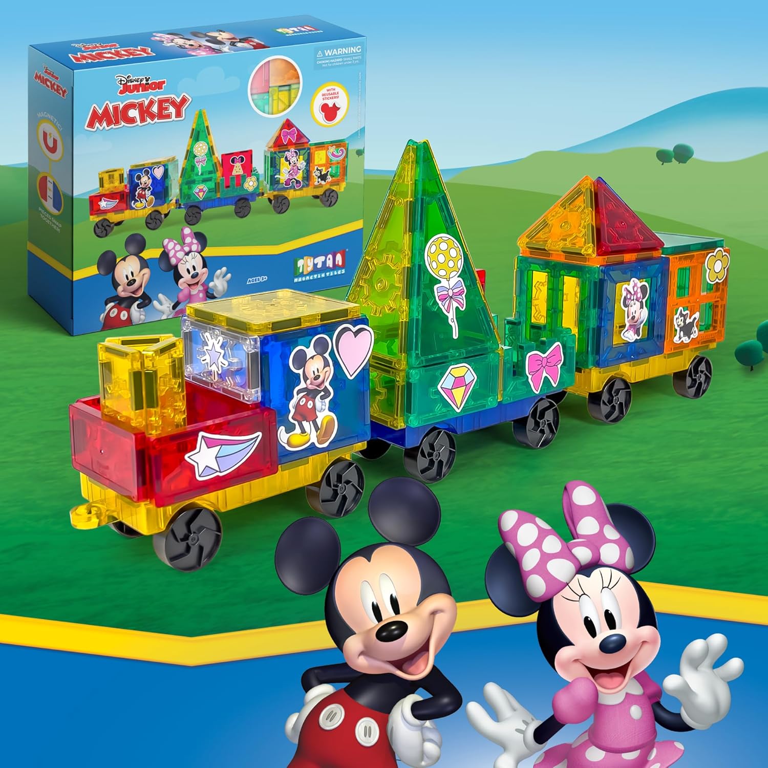 Mickey Mouse Train Magnetic Tile Set for Toddlers by Tytan Toys