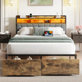 Queen Bed Frame with Headboard and LED Lights - Storage & Charging