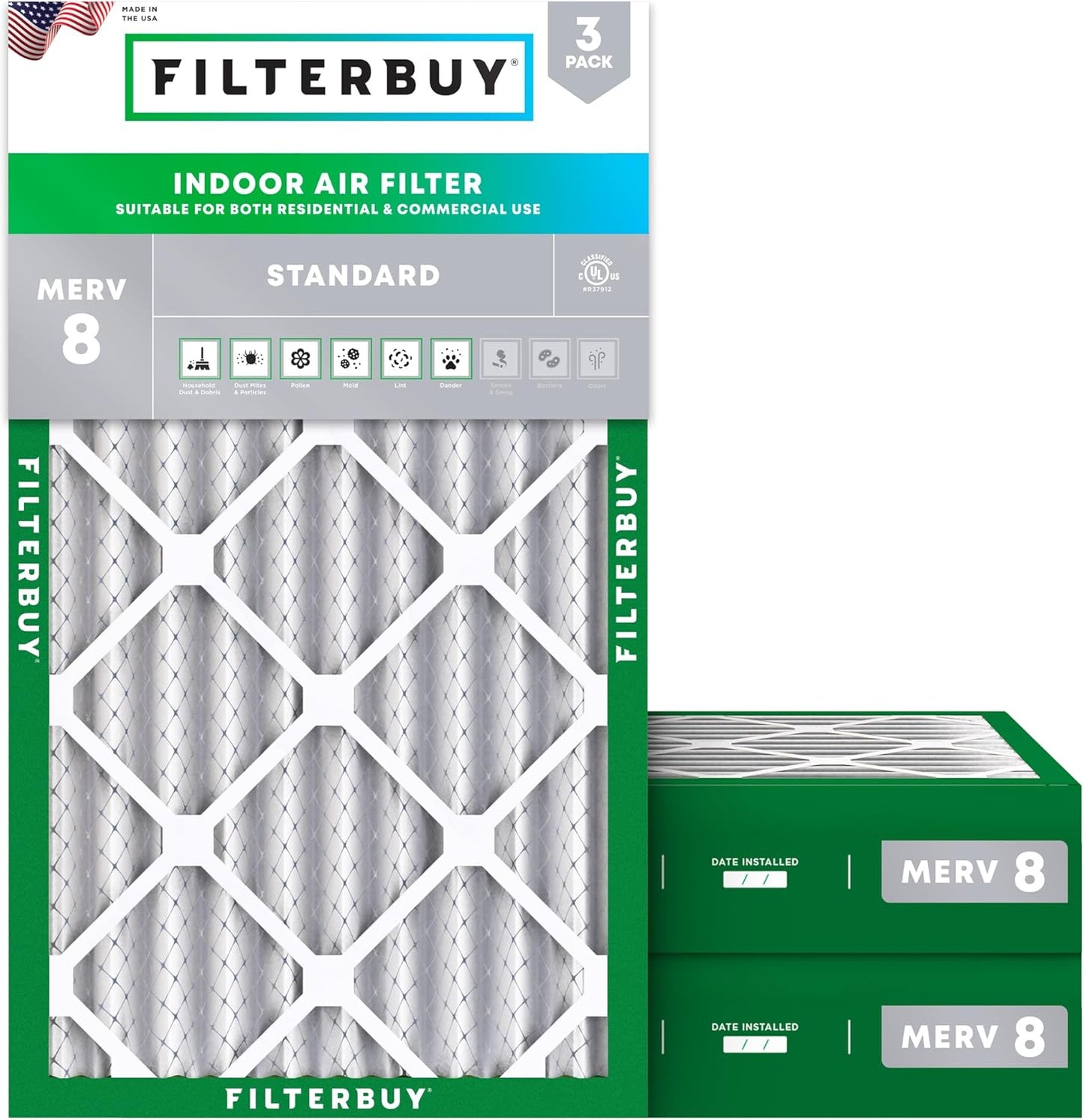 Filterbuy 14x25x4 Air Filter MERV 8 for Dust and Allergies