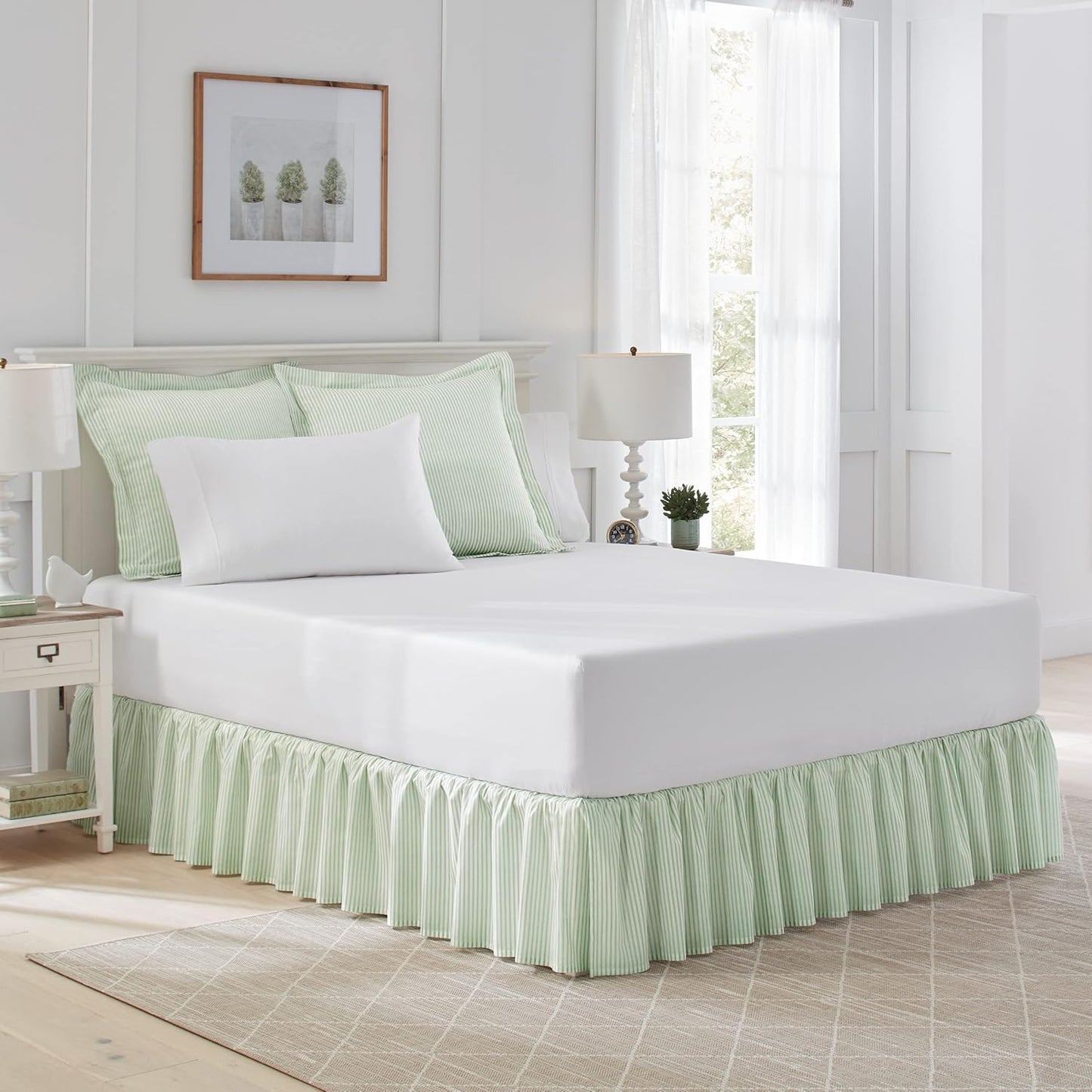Cotton Ruffled Bedskirt for Queen Beds - Classic Blue Elegance