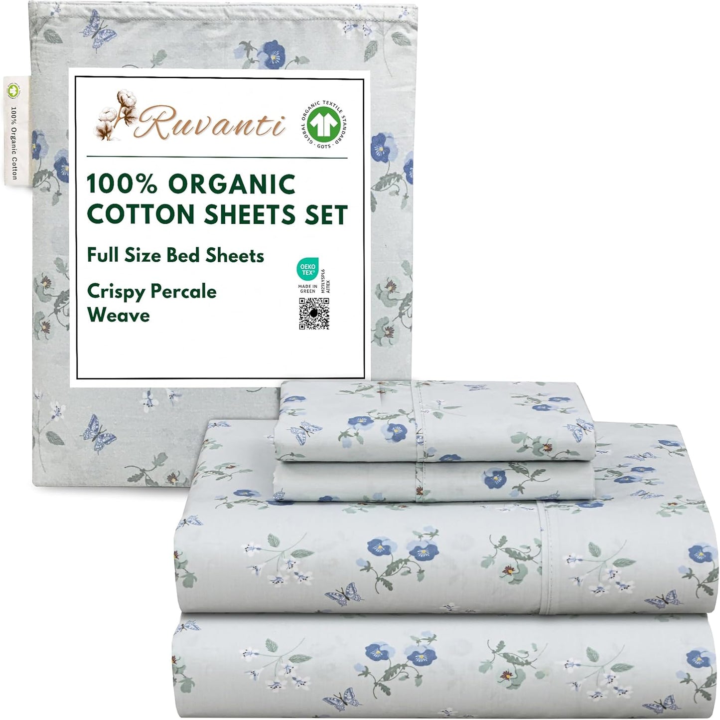 100% Organic Cotton Sheets Full Size Set for Comfortable Sleep