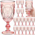 18 Pack Plastic Goblets 10oz Pink Retro Embossed Wine Glasses