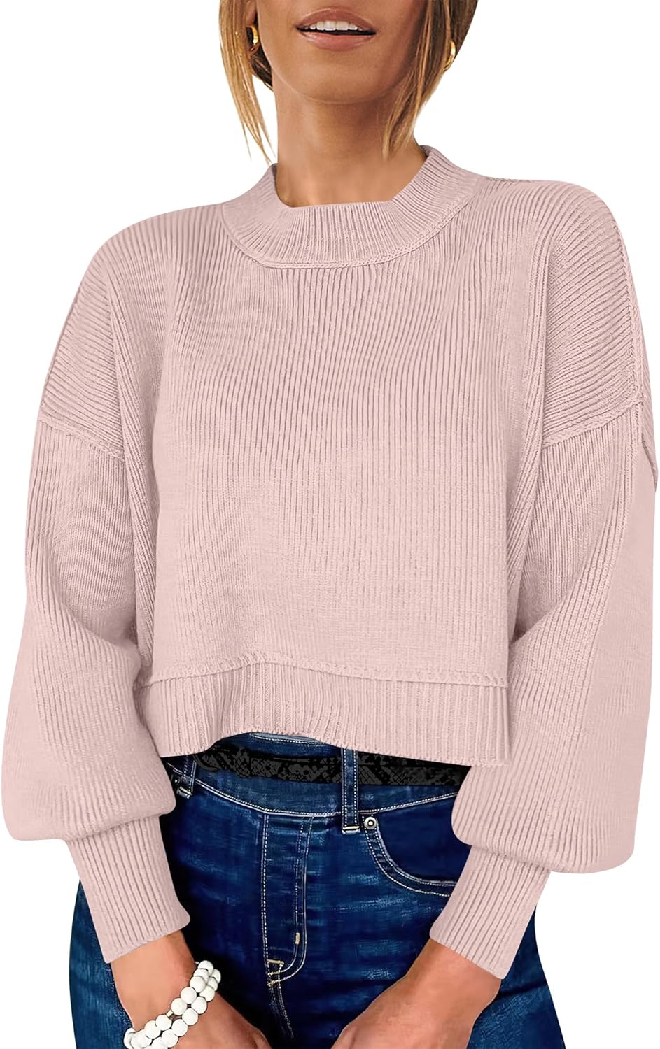 Womens Cropped Sweaters Oversized Crewneck for Fall Fashion
