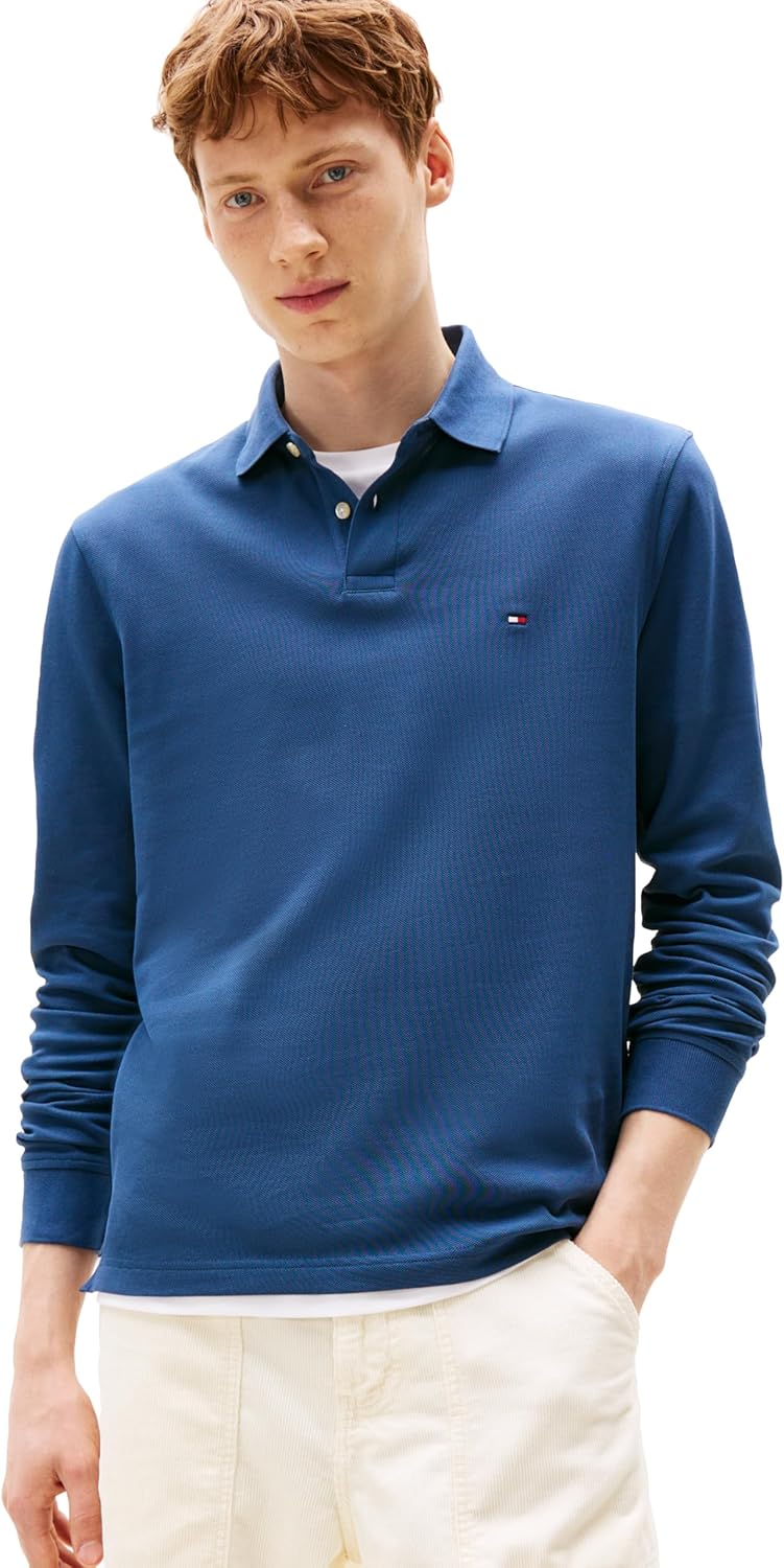 Tommy Hilfiger Men's Long Sleeve Polo Shirts with Stretch Fit