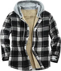 Derbars Men's Cotton Plaid Shirt Jacket - Fleece Lined Hooded Flannel