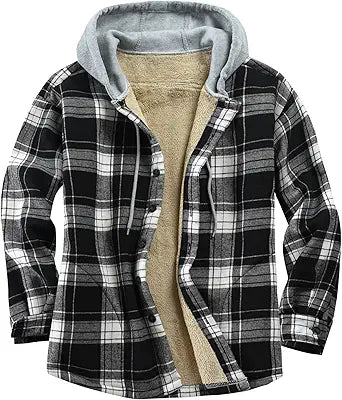 Derbars Men's Cotton Plaid Shirts Jacket with Fleece Lining