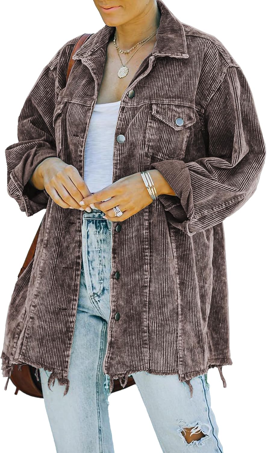 Hixiaohe Women's Casual Oversized Corduroy Shirt Jacket Coat