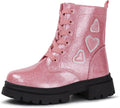 Tobfis Kids Girls Shiny Combat Ankle Boots - Easy On & Off Style Shoes