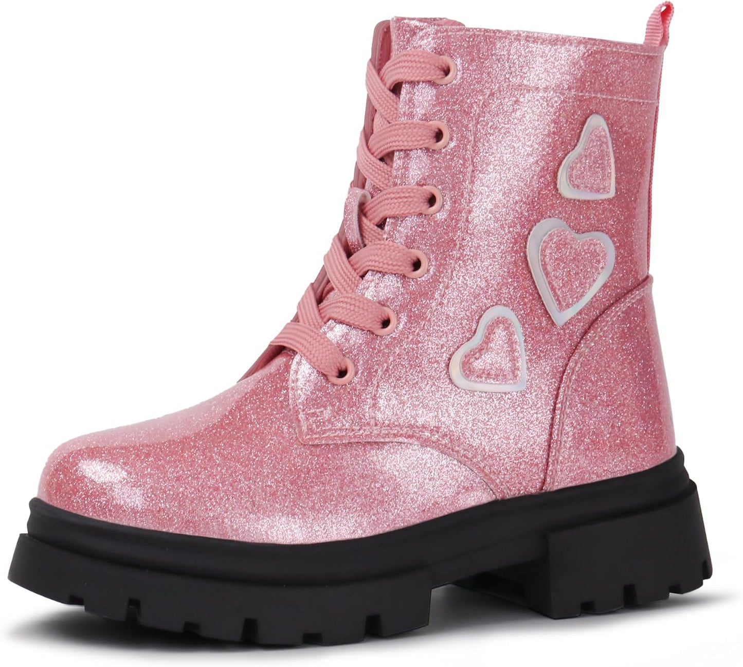 Tobfis Kids Girls Shiny Combat Work Boots with Side Zipper