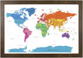 Colorful World Push Pin Travel Map with Rustic Brown Frame - Track