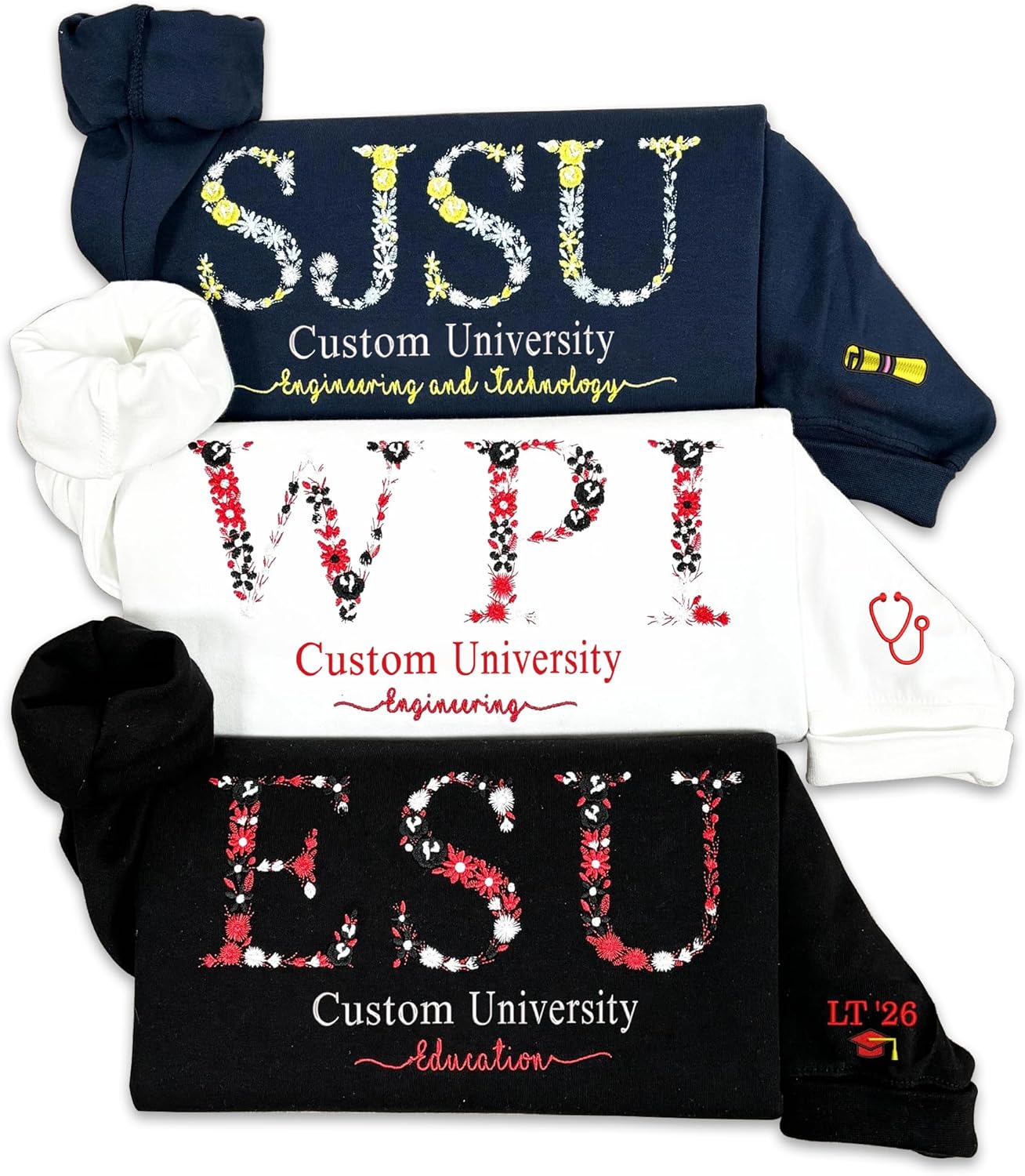 Custom Floral Embroidered College Sweatshirt by NAZENTI
