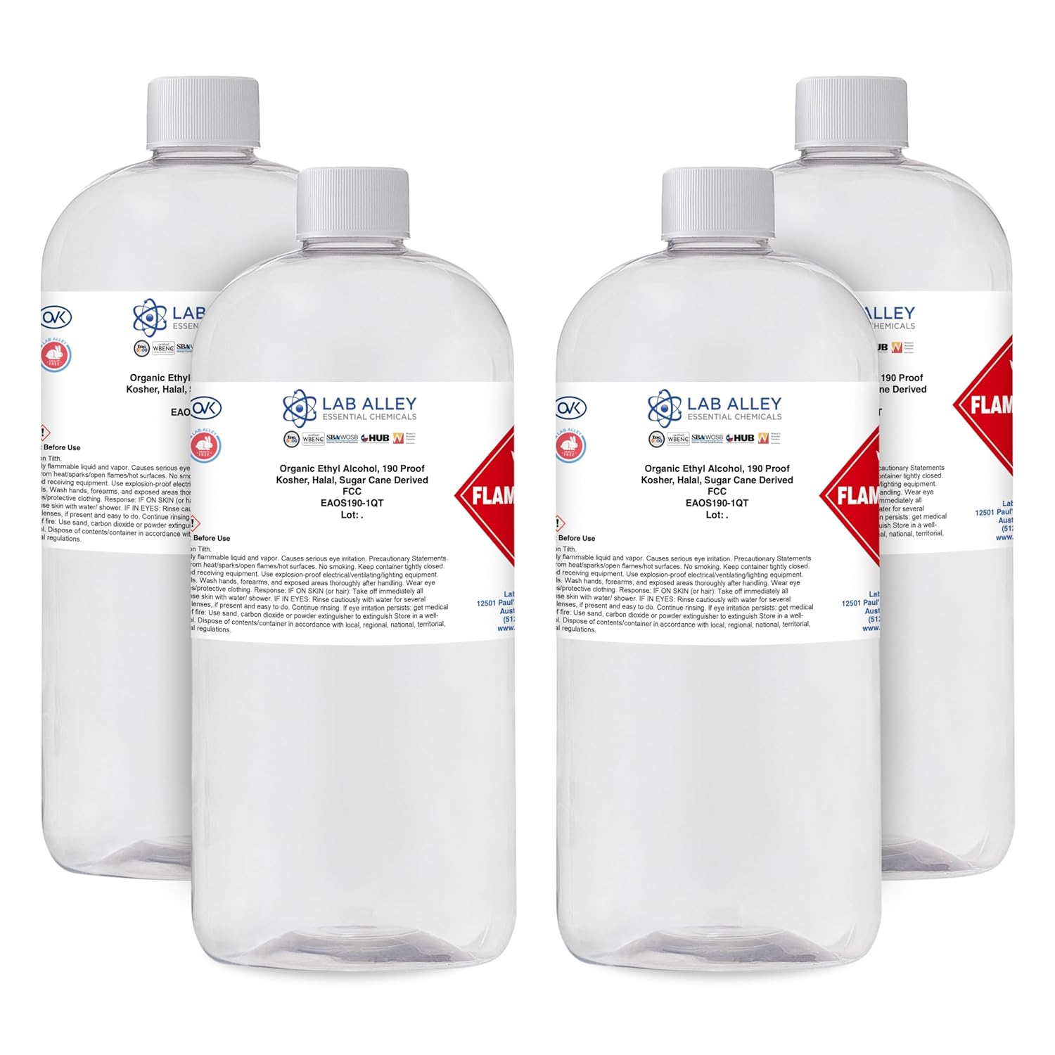 Ethanol 190 Proof Organic Vegan Sugar Cane Alcohol 4QT