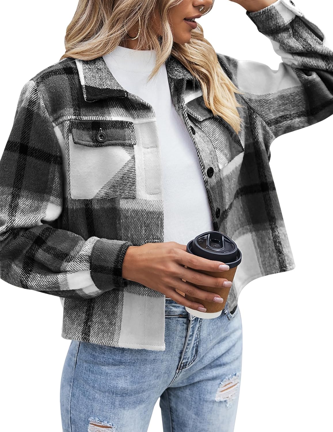 Cropped Flannel Shacket Jacket for Women by Zeagoo - Stylish Plaid